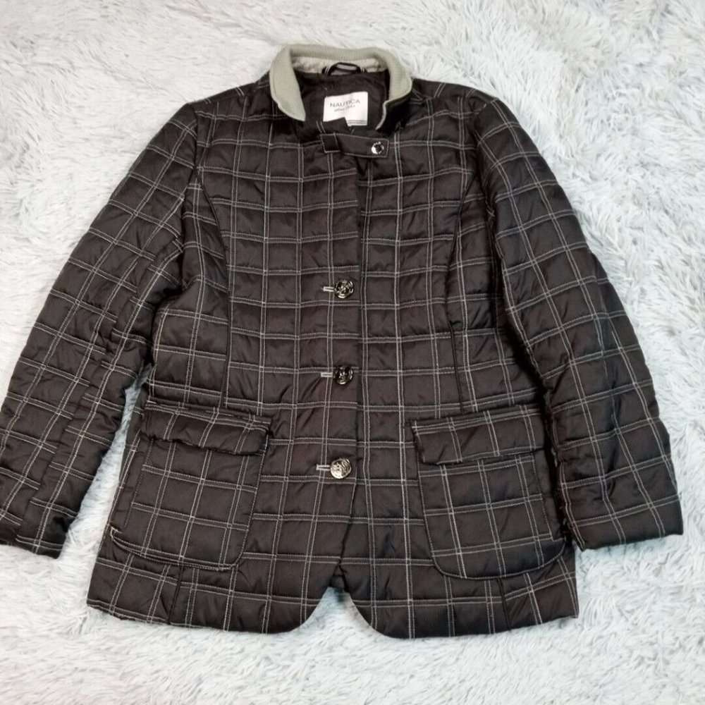 Nautica Womens Jacket Gray M Button Up Coat Pockets Quilted Lightweight